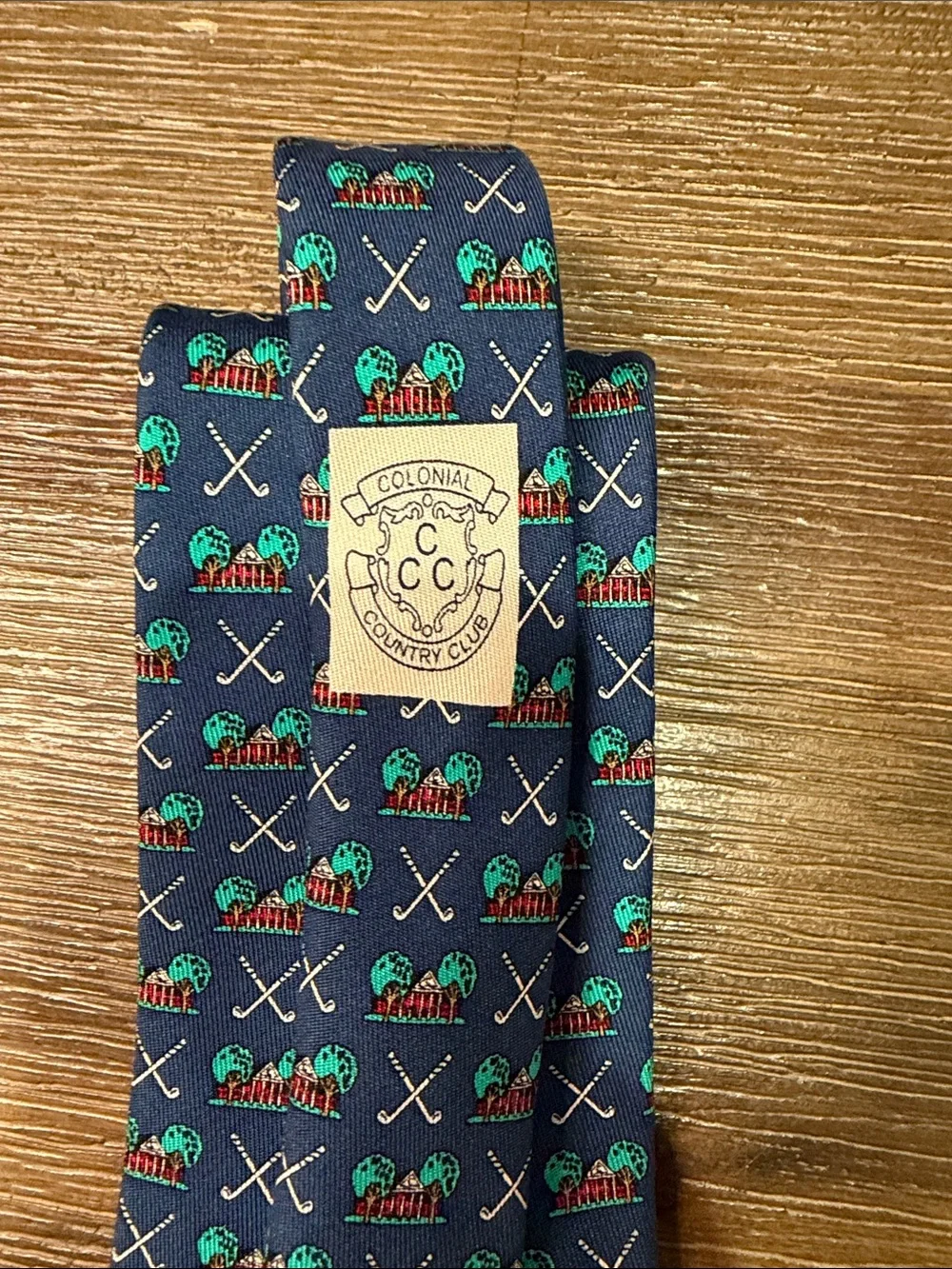 Silk Navy Golf Pattern Tie Colonial Country Gold Club Vineyard Vines